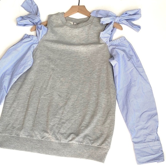*GRAY* ASOS Cloud Stripe Cold-Shoulder Top, Size 4 - Picture 8 of 16